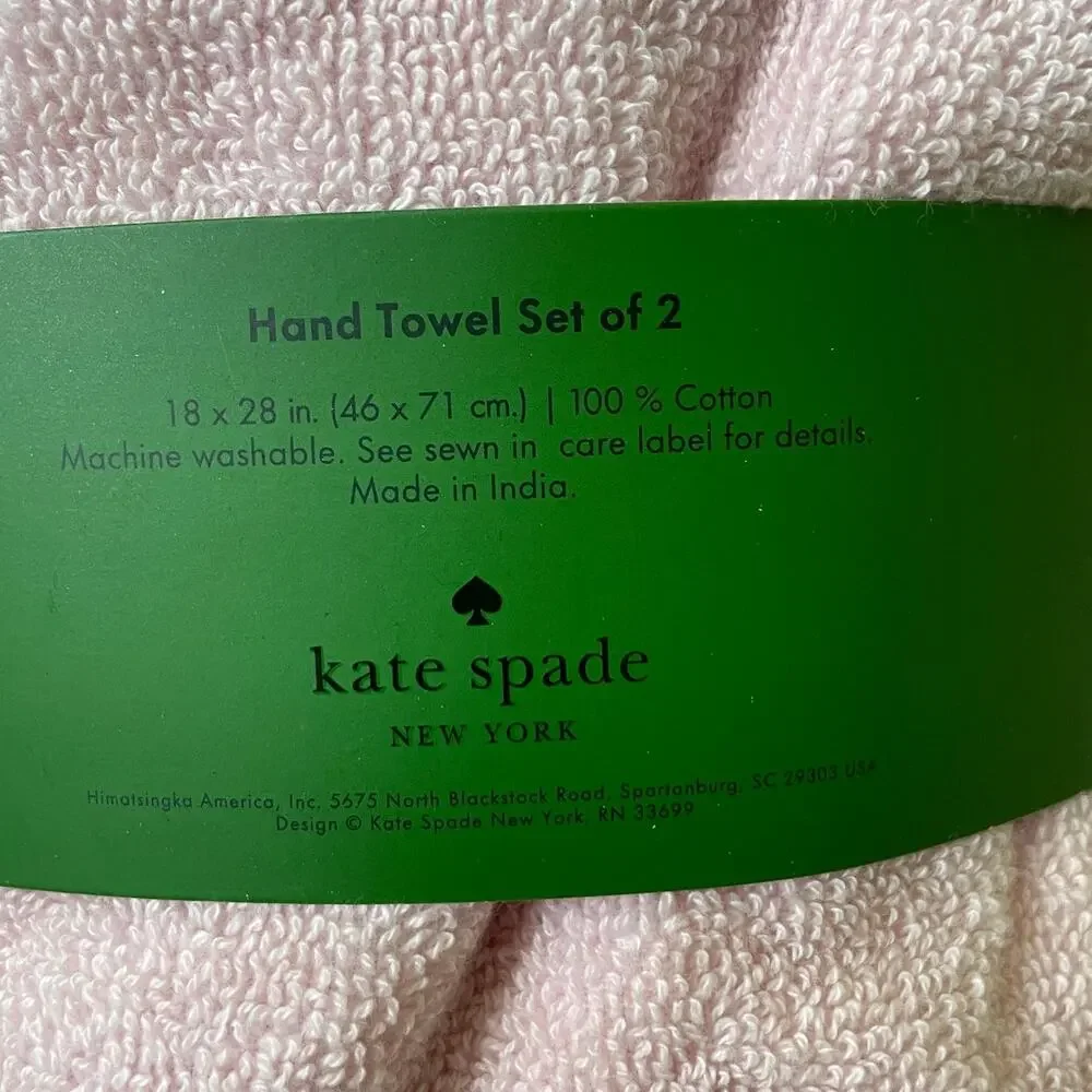 KATE SPADE Cotton Hand Towels Set of 2 Ballet Pink & White Hearts 18X28 NEW